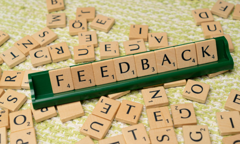Scrabble tiles showing the word feedback